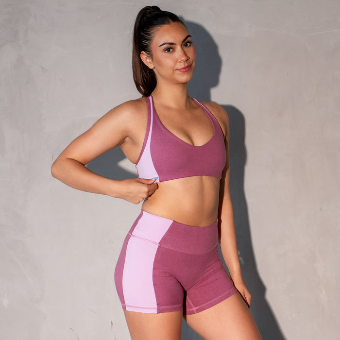 Heather Mellow Mauve + Orchid Bouquet Sideline Racerback Sports Bra - Medium Support by FLEO - 1