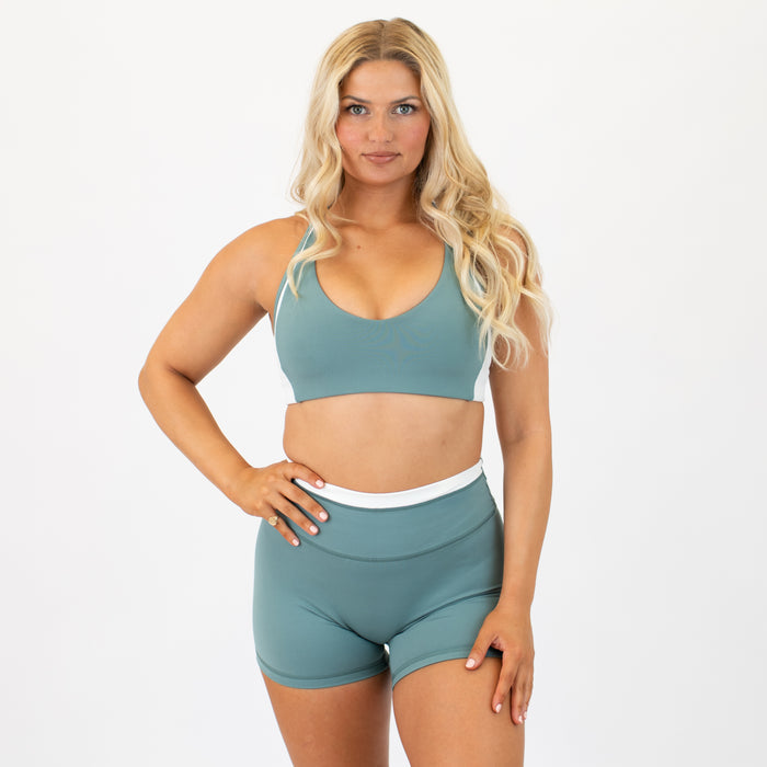 Sage Leaf + White Sideline Racerback Sports Bra - Medium Support by FLEO - 1