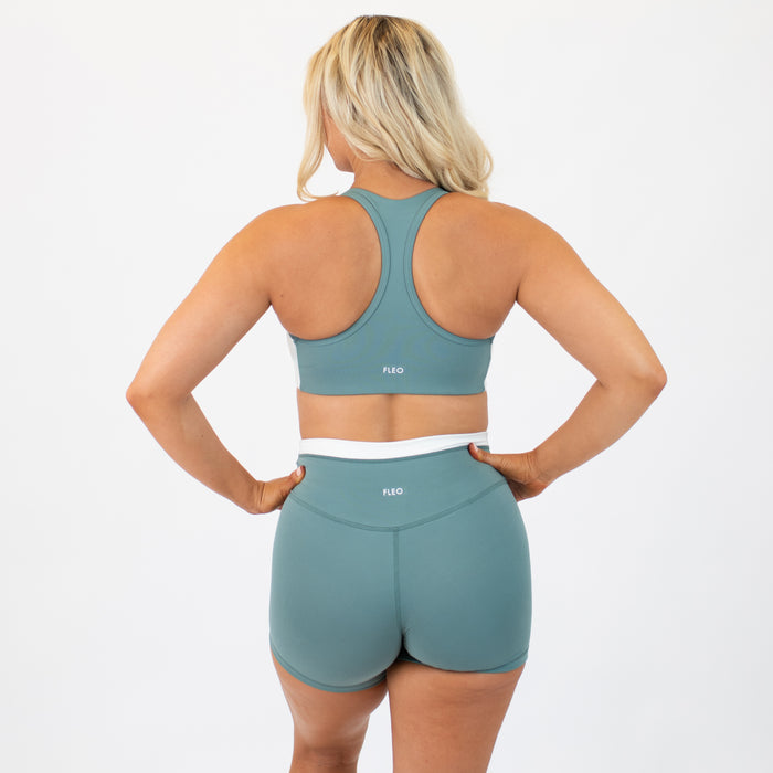 Sage Leaf + White Sideline Racerback Sports Bra - Medium Support by FLEO - 2