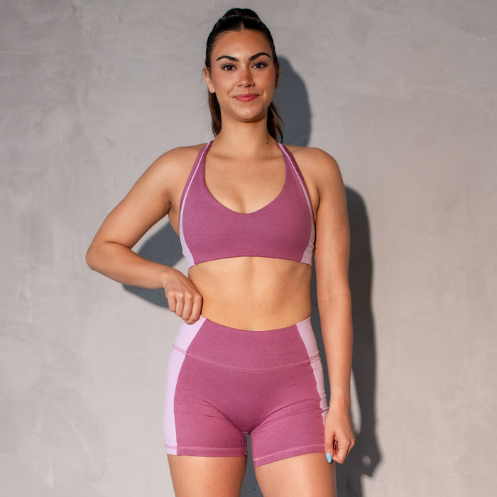 Heather Mellow Mauve + Orchid Bouquet Sideline Racerback Sports Bra - Medium Support by FLEO - 3