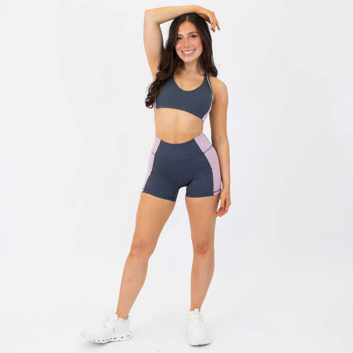 Burnt Ash + Soft Mauve Sideline Short 5" - No Front Seam - High Rise by FLEO - 3
