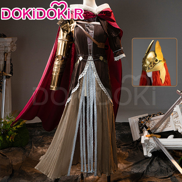 【Size XS-3XL】Dokidoki Game Cosplay Costume Brown Dress Red Cape