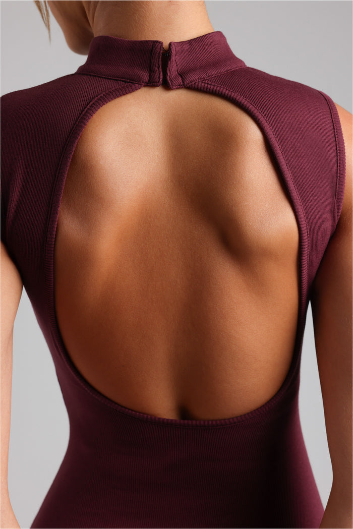 Sleeveless Mock Neck Maxi Dress - Black Cherry