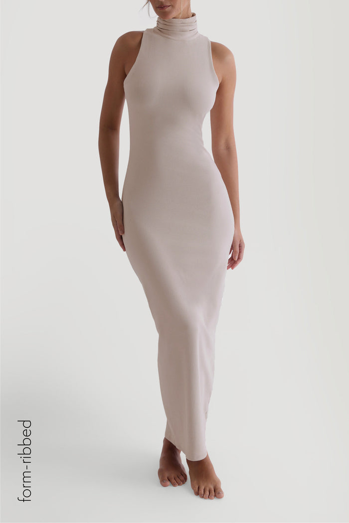 Sleeveless Turtleneck Maxi Dress - Light Oat