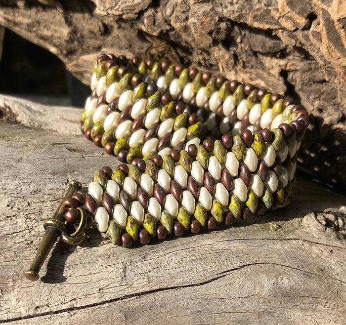 Snakeskin Bracelet - Ivory Olive Matte Dark Red