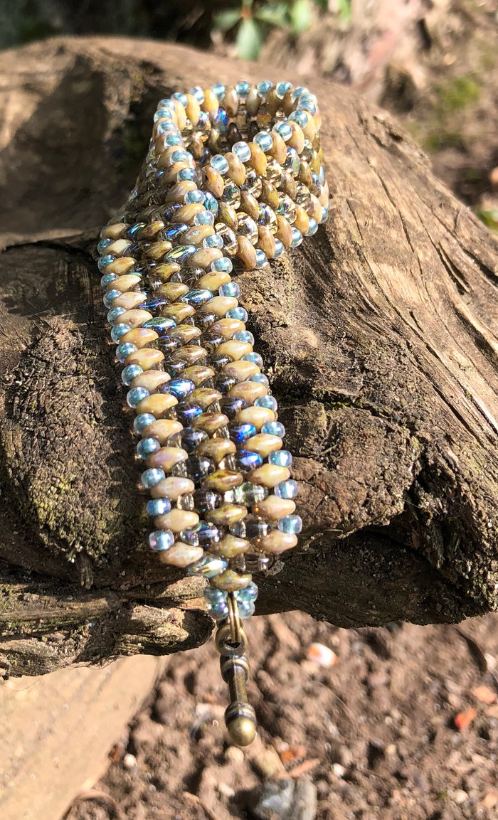 Snakeskin Bracelet - Olive Bronze, Beige and Pale Steel Blue