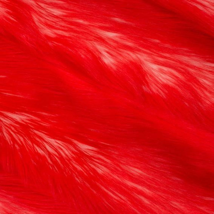 Red | White Luxury Faux Fur Shag Fabric - Fashion Fabrics Los Angeles