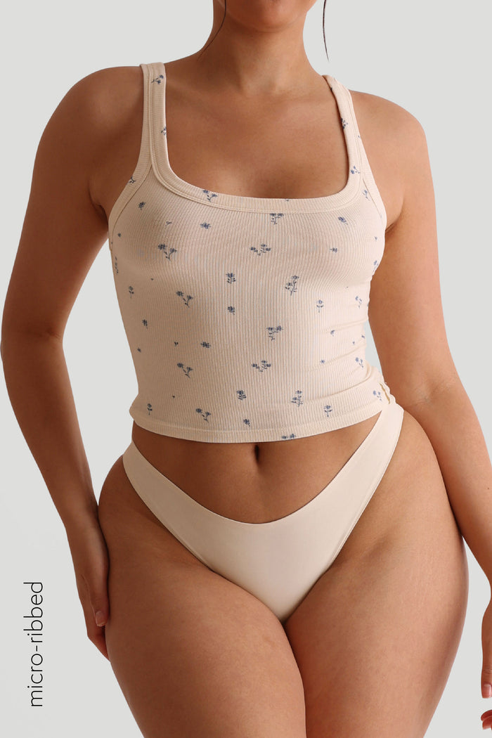 Square Neck Micro-Ribbed Tank Top - Bloom