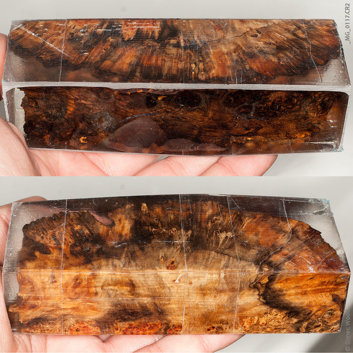 Stabilized hybrid wood box elder burl block