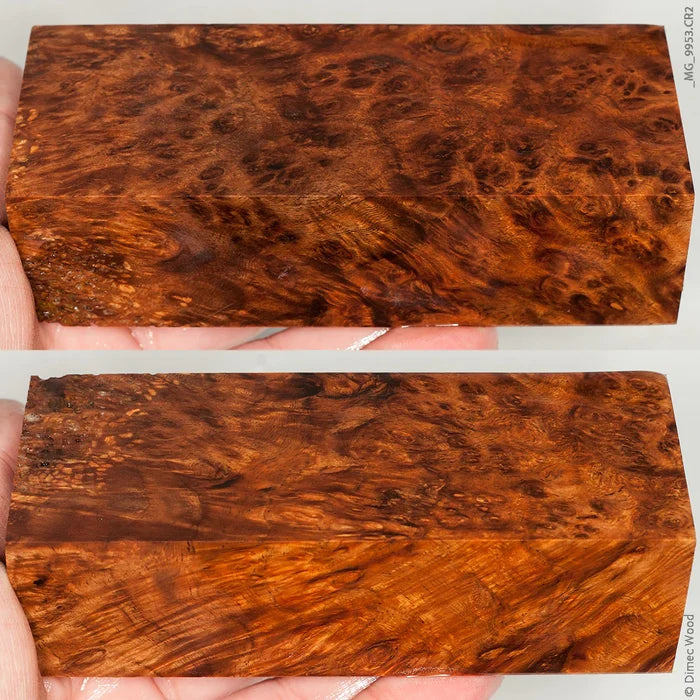 Stabilized wood golden amboyna burl block