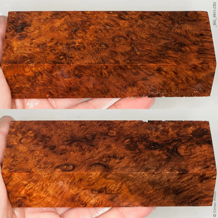 Stabilized wood golden amboyna burl block