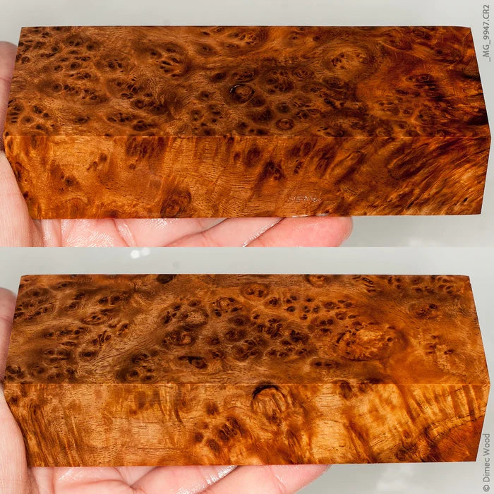 Stabilized wood golden amboyna burl block