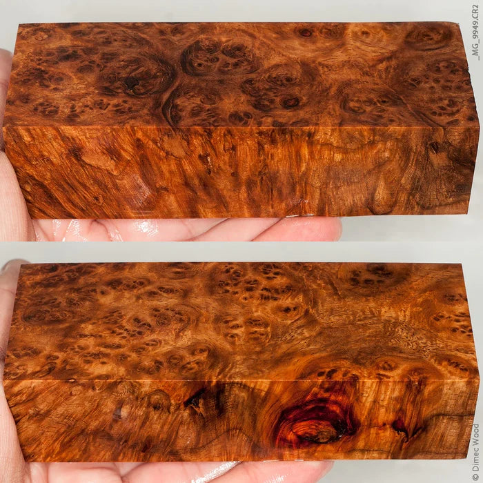 Stabilized wood golden amboyna burl block