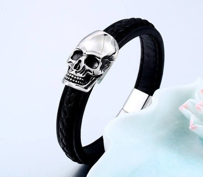 Steel Punk Skull Leather Bracelet