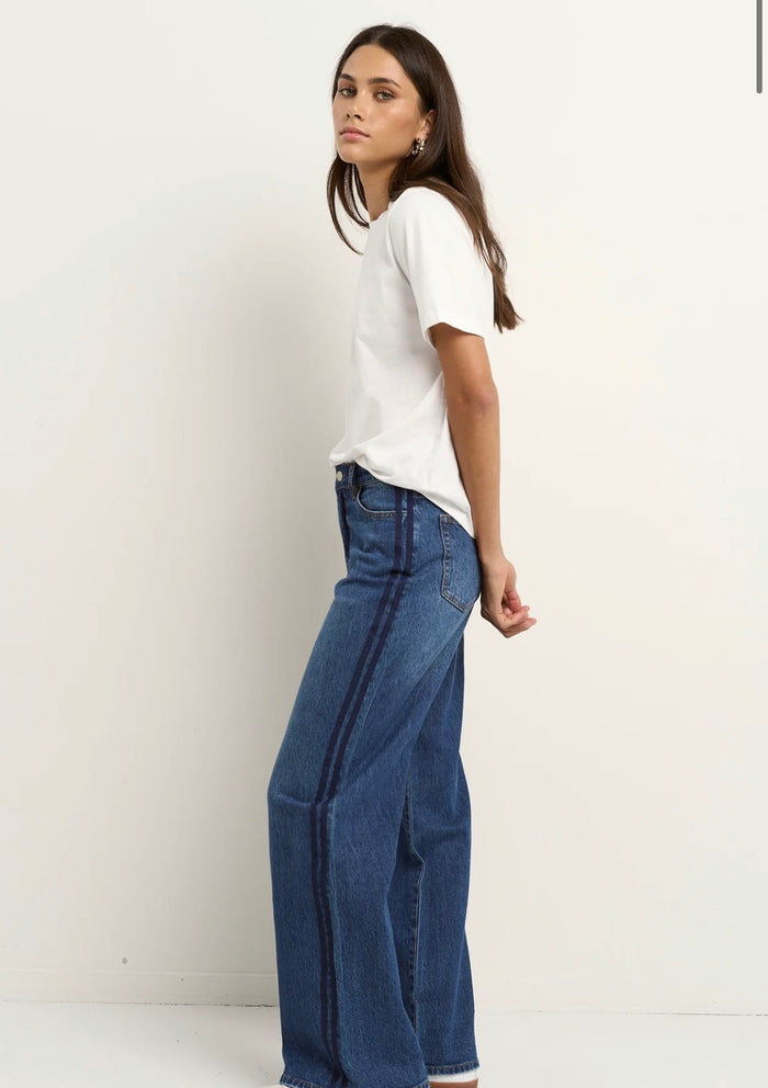 Stories be told Manhattan Mid Blue Mid Rise Stripe Jeans