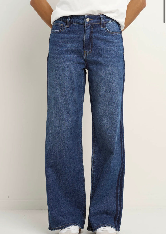 Stories be told Manhattan Mid Blue Mid Rise Stripe Jeans
