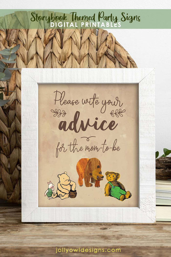 Story Book Themed Baby Shower - Advice and Well Wishes For The Mom-To-Be Sign - Jolly Owl Designs