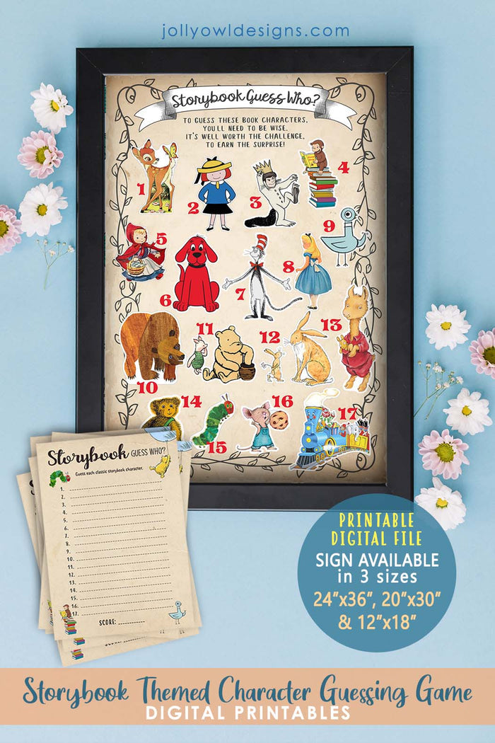 Story Book Themed Baby Shower or Birthday Party Guess the Character Game