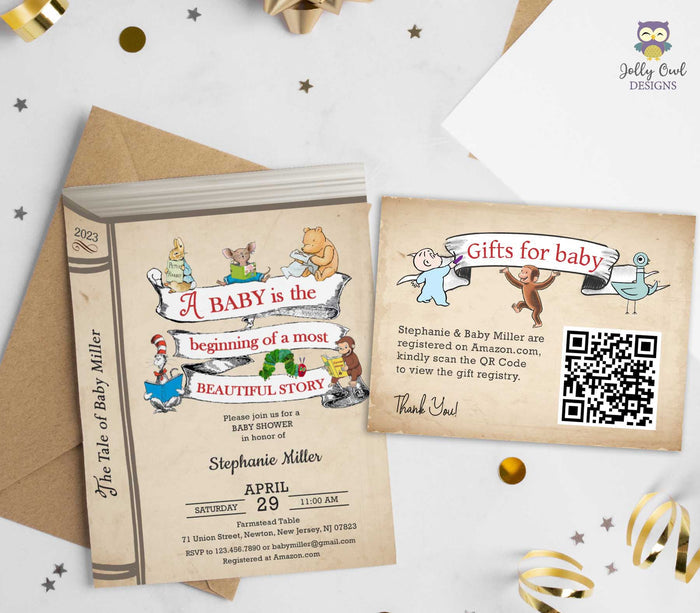 Storybook Baby Shower Invitation Bundle with Shower Registry Card