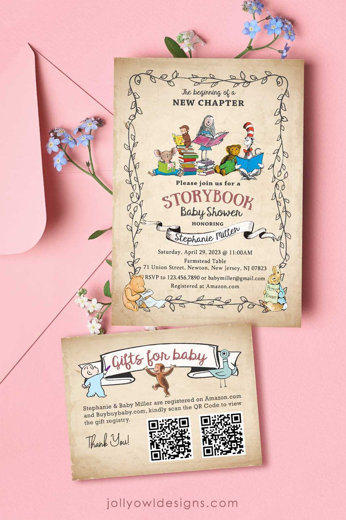Storybook Baby Shower Invitation Bundle with Shower Registry Card