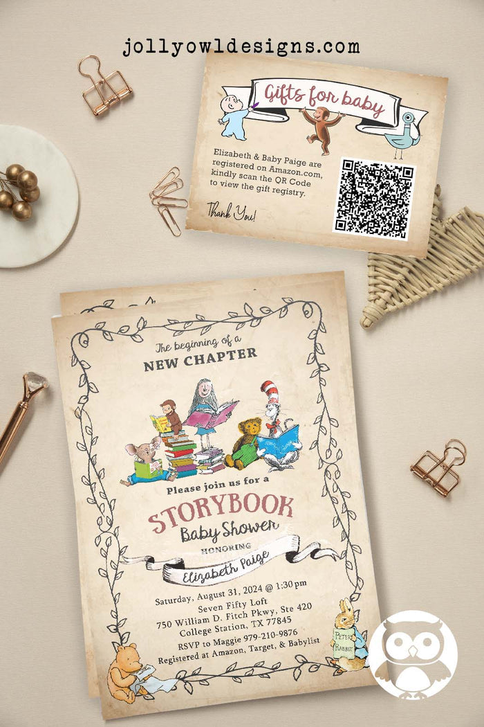 Storybook Baby Shower Invitation Bundle with Shower Registry Card