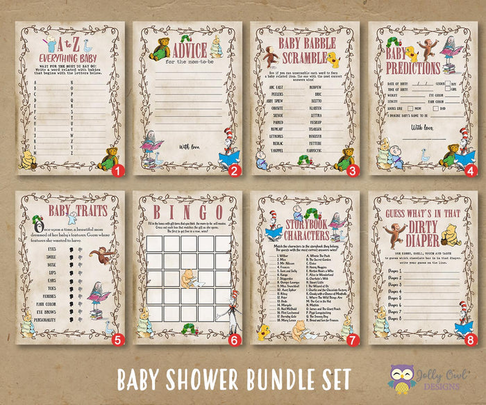 Storybook-Book Themed Baby Shower Games Bundle Set