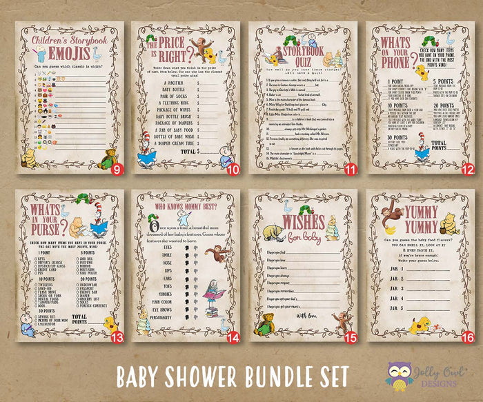 Storybook-Book Themed Baby Shower Games Bundle Set