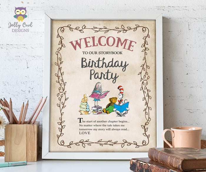 Storybook or Book Themed Welcome Sign for Birthday Party - Jolly Owl Designs