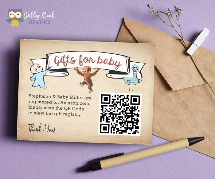 Storybook Themed Baby Shower Registry Card with QR Code - Jolly Owl Designs