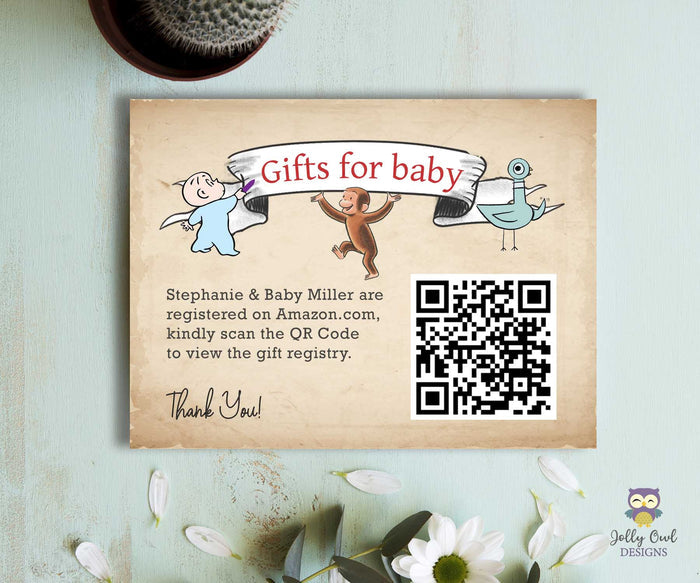 Storybook Themed Baby Shower Registry Card with QR Code - Jolly Owl Designs
