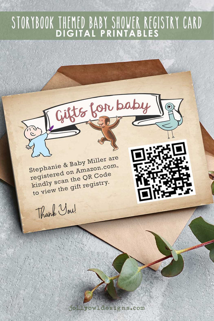 Storybook Themed Baby Shower Registry Card with QR Code - Jolly Owl Designs
