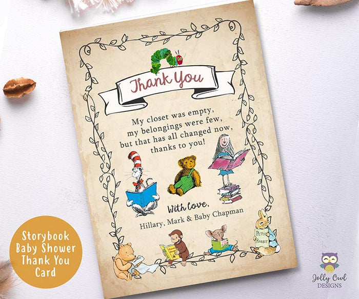 Storybook Themed Printable Thank You Card - Jolly Owl Designs