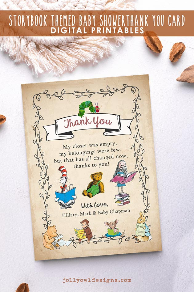 Storybook Themed Printable Thank You Card - Jolly Owl Designs