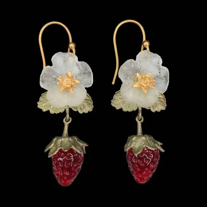 Strawberry Flower Drop Wire Earrings