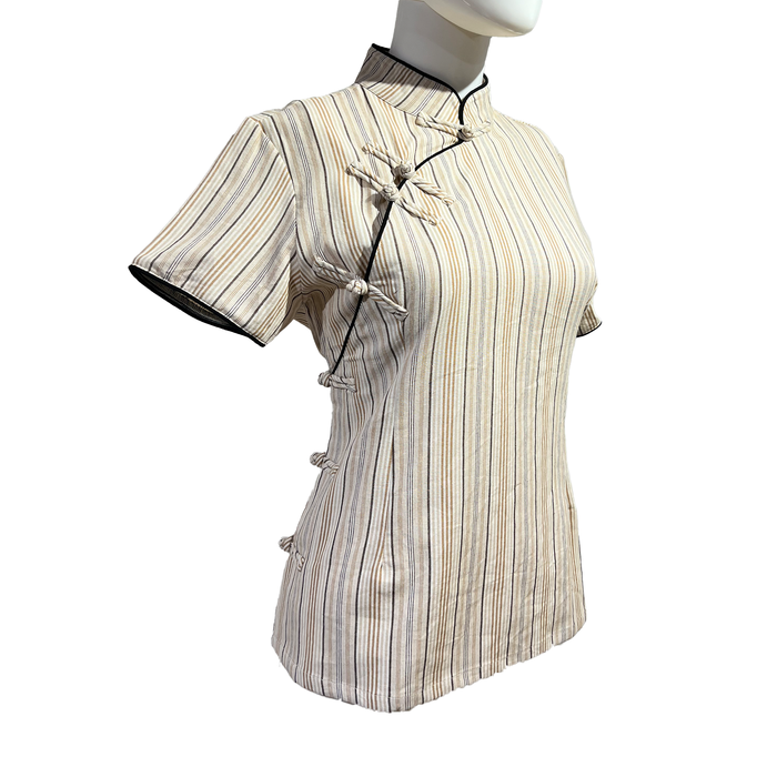 Striped Qipao Top with Short Sleeves