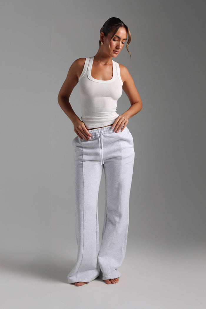 Structured Wide Leg Sweatpants - Light Heather Gray