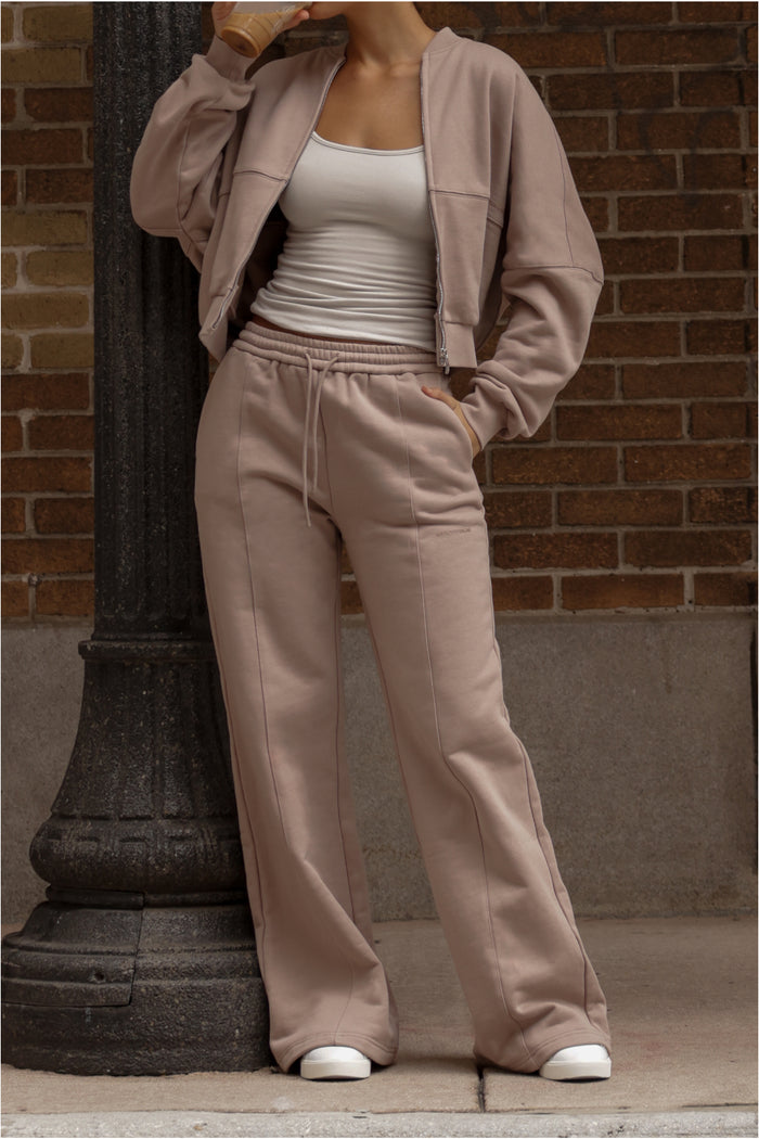 Structured Wide Leg Sweatpants - Warm Mocha