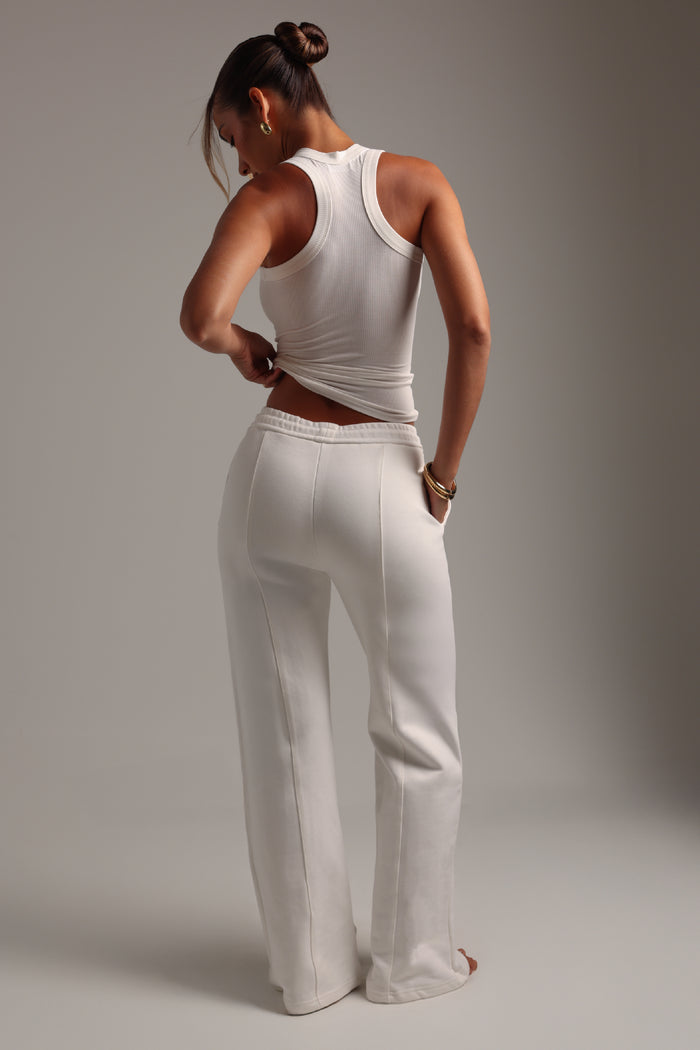 Structured Wide Leg Sweatpants - White