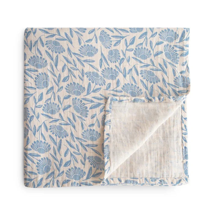 swaddle muslin printed and solid - blue flowers