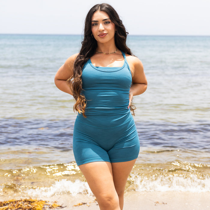 Celestial Blue Rib Switch Up Crop Tank - Fitted by FLEO - 2