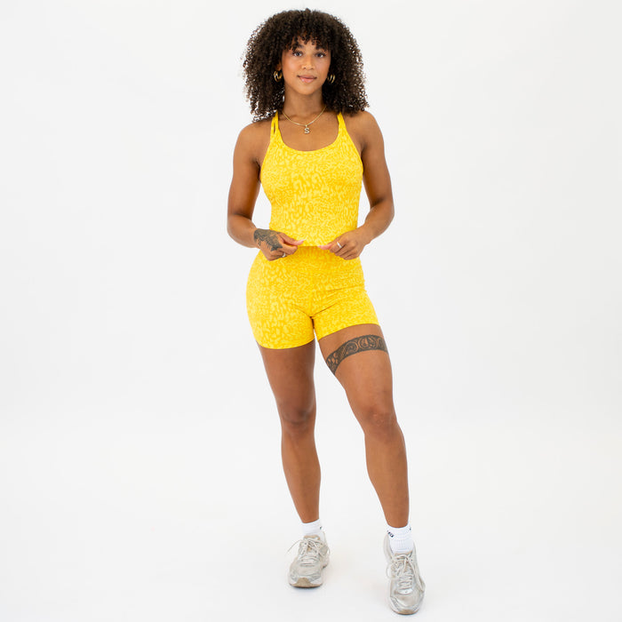 Vibrant Yellow Leopard Crop Tank - Switch Up