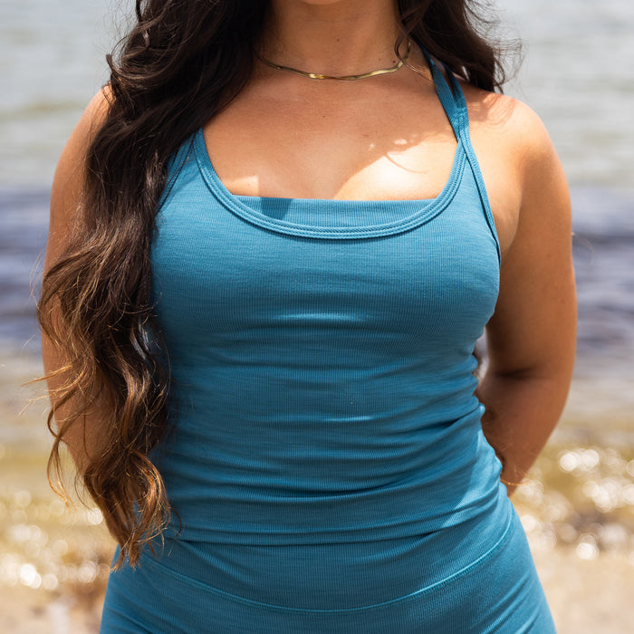 Celestial Blue Rib Switch Up Crop Tank - Fitted by FLEO - 4