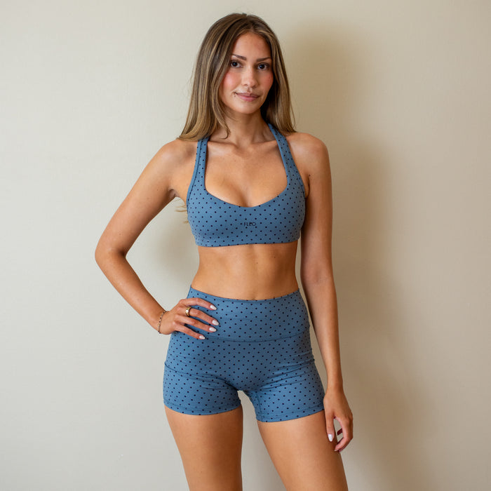 Slate Blue Mini Dot Tate Racerback Sports Bra - Medium Support by FLEO - 1