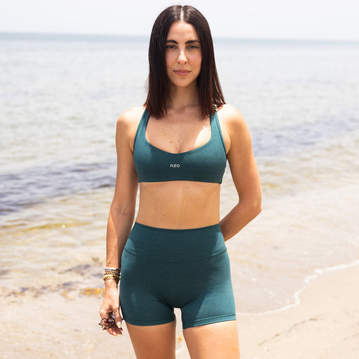 Heather Deep Teal Tate Racerback Sports Bra - Medium Support by FLEO - 1