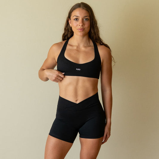 Black Tate Racerback Sports Bra - Medium Support by FLEO - 1