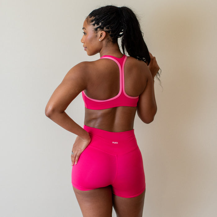 Raspberry + Rosy Future Tate Racerback Sports Bra - Medium Support by FLEO - 2