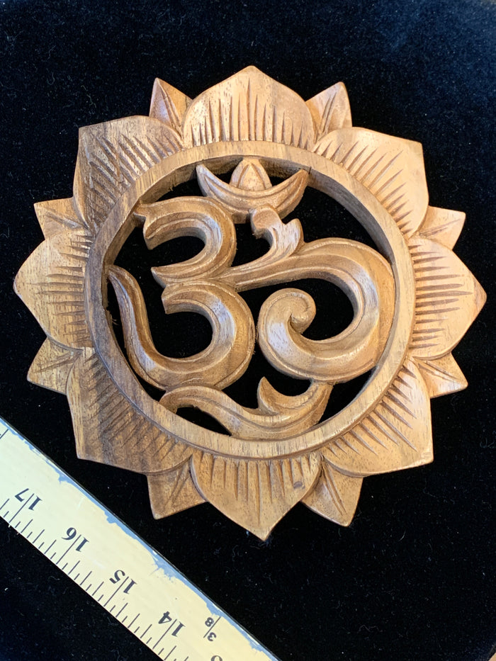 Teak Handcarved Om with Lotus