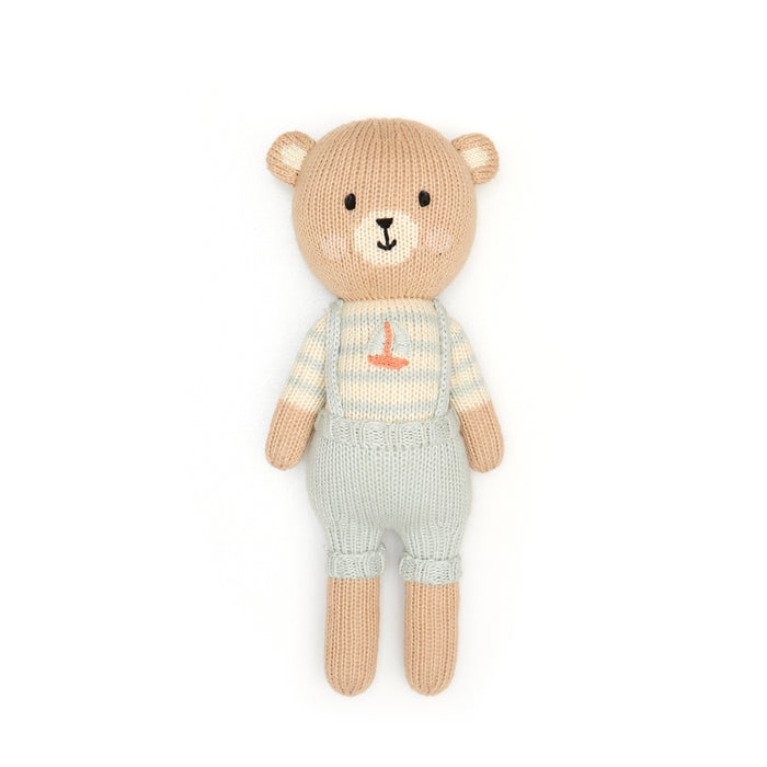 teddy arthur bear with sailboat 11 inch - light blue/natural