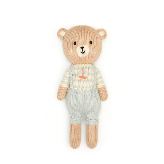 teddy arthur bear with sailboat 11 inch - light blue/natural