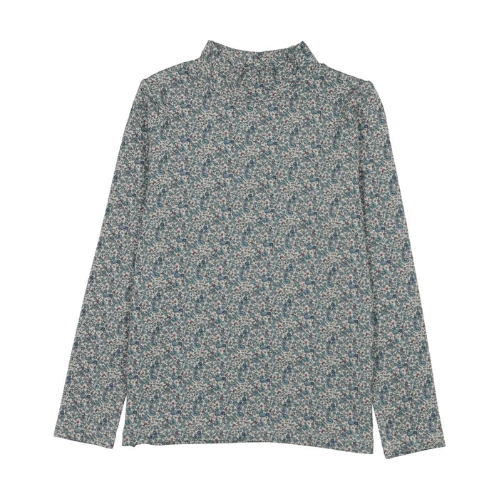 tee l/s printed mockneck - misty blue print